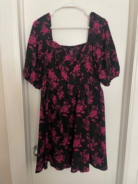 SHEIN Black Mini Dress with Pink Floral Print